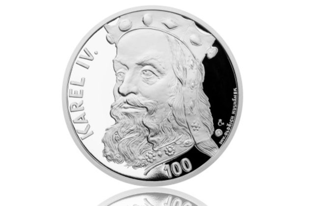 Stříbrná medaile Karel IV. - motiv 100 Kč bankovky provedení proof (ČM 2015)
