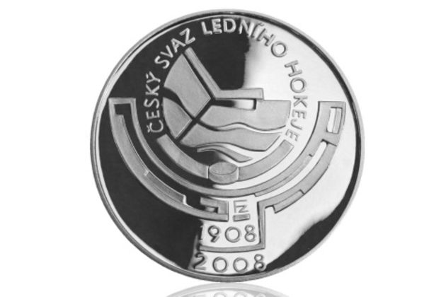 Stříbrná mince 200 Kč - 100. výročí založení Českého svazu ledního hokeje provedení proof (ČNB 2008)