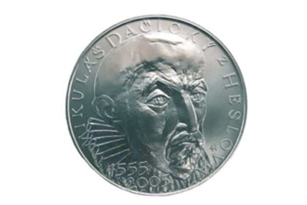 Stříbrná mince 200 Kč - 450. výročí narození Mikuláše Dačického z Heslova provedení proof (ČNB 2005)