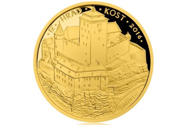 Zlatá mince 5000 Kč Hrady ČNB - Hrad Kost provedení proof (ČNB 2016)