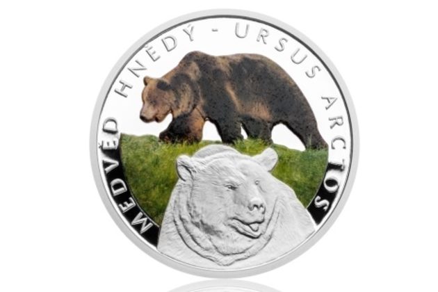 Stříbrná mince Ohrožená příroda - Medvěd hnědý provedení proof (ČM 2016)