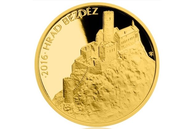 Zlatá mince 5000 Kč Hrady ČNB - Hrad Bezděz provedení proof (ČNB 2016)