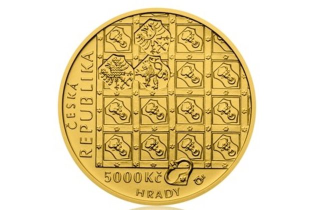 Zlatá mince 5000 Kč Hrady ČNB - Hrad Pernštejn provedení standard (ČNB 2017)