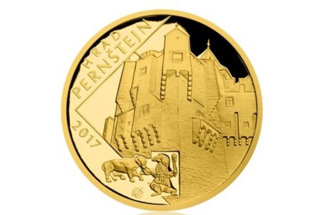 Zlatá mince 5000 Kč Hrady ČNB - Hrad Pernštejn provedení proof (ČNB 2017)